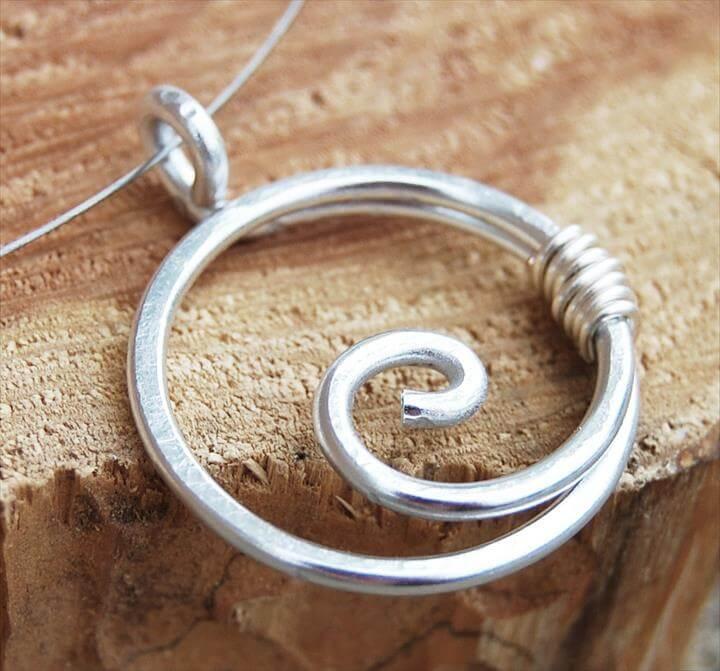 Spiral Necklace, Circle, Minimalist, Silver Aluminum, Wire Jewelry