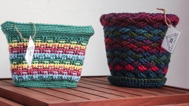Hand Knitted Colorful Flower Pot 