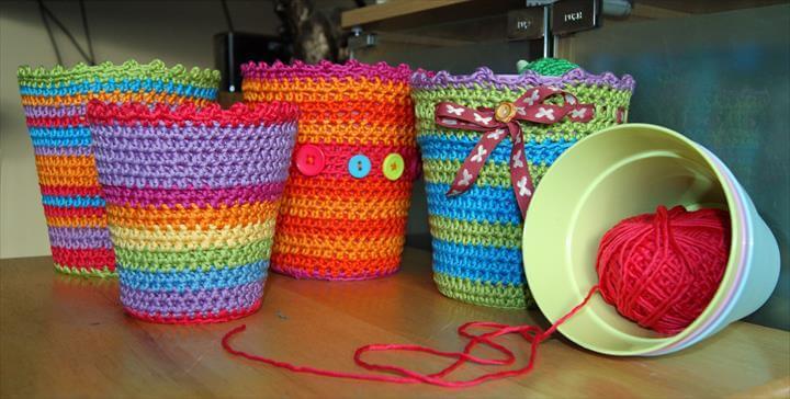 colorful crochet flower pots cover