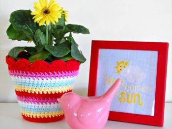 nice crochet flower pot cover