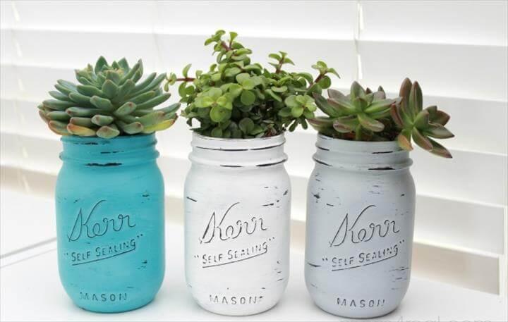 Painted Mason Jars ~ Succulent Planters