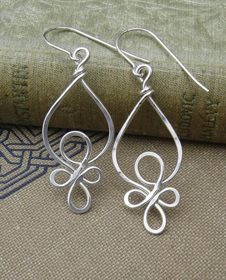 Silver Wire Earrings, Celtic Jewelry, Celtic Knot- Hammered Wire .