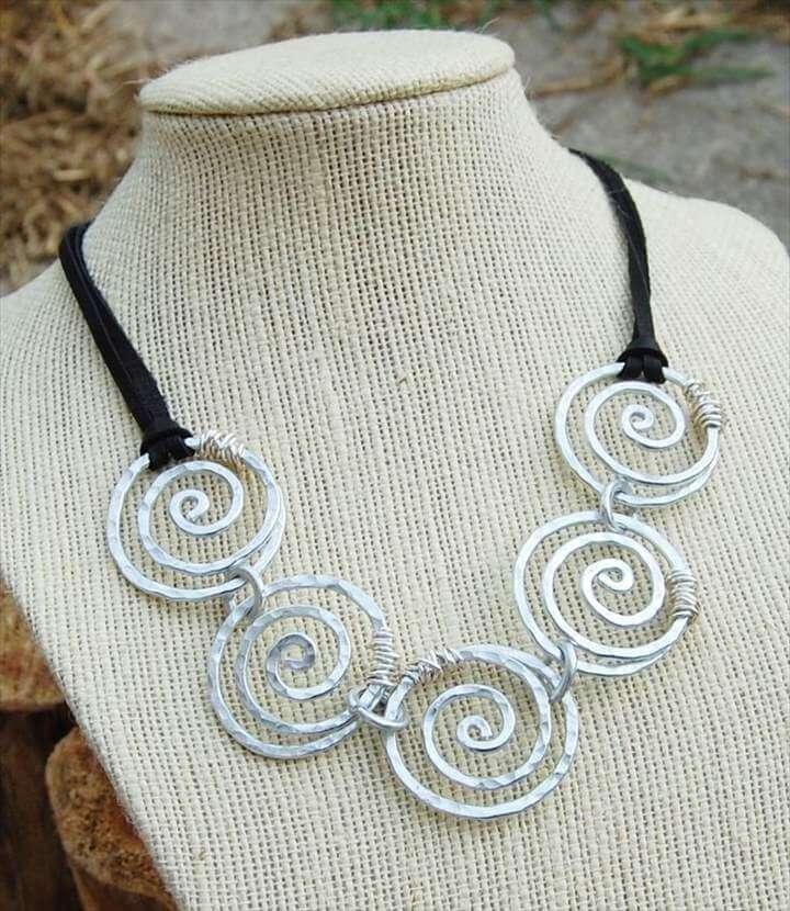Spiral Link Necklace, Silver, Aluminum Wire, Wire Jewelry