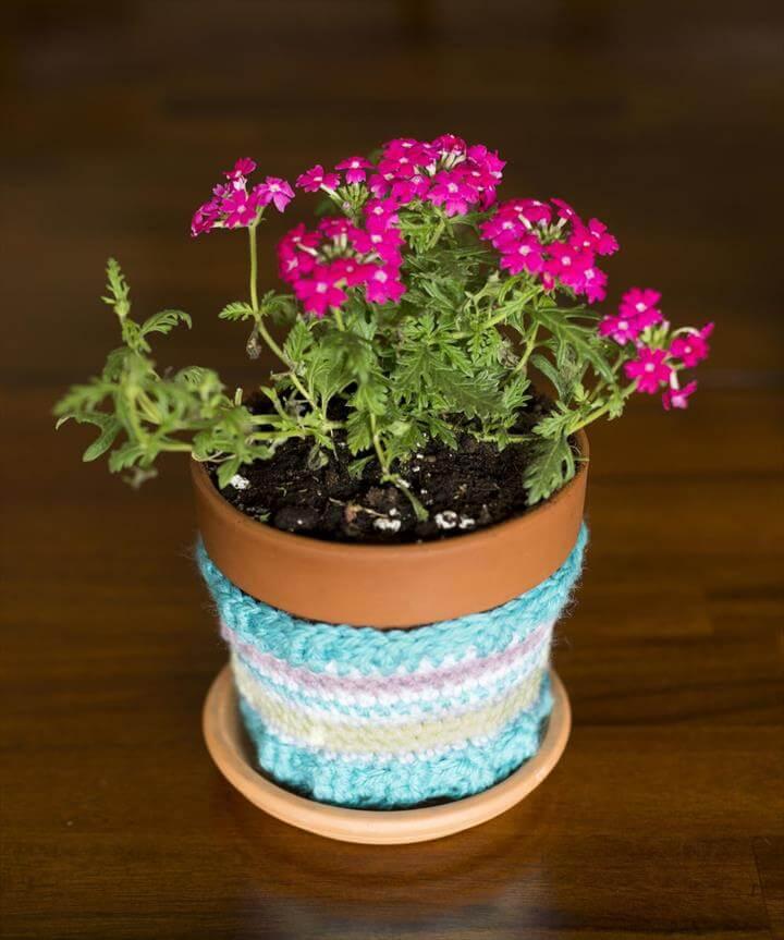 Image result for crochet flower pot Striped Flower Pot Cozy Crochet