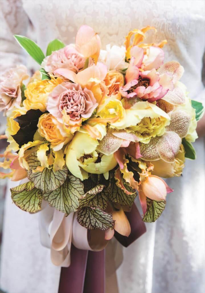 wedding bouquet peach and yellow