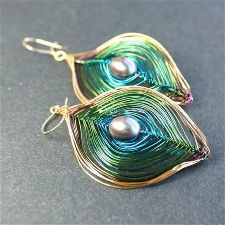 Wire Peacock Feather Earring Inspiration! Using Coloured Artistic Wire.