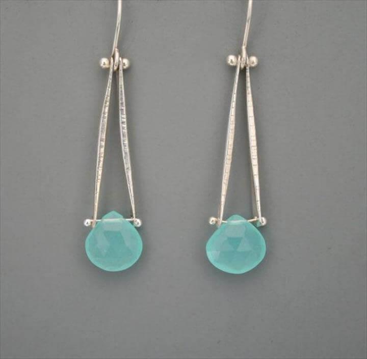 Sterling silver and aqua chalcedony drop earrings, Rachel Wilder Handmade Jewelry
