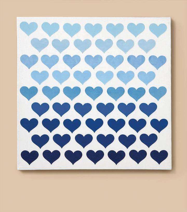 LOVE this ombre hearts canvas art piece! Cute idea for a little girl .