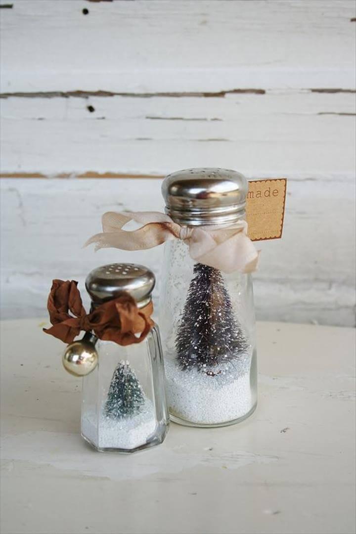 Salt Shakers Bottle Brush Trees Snow Globe