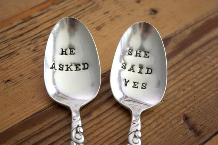 He Asked, She Said Yes Spoon Set - Hand Stamped - Personalized with Engagement Date - Vintage Engagement