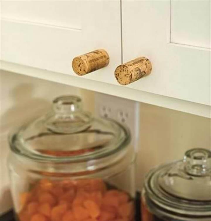 Wine corks turned into cabinet knobs