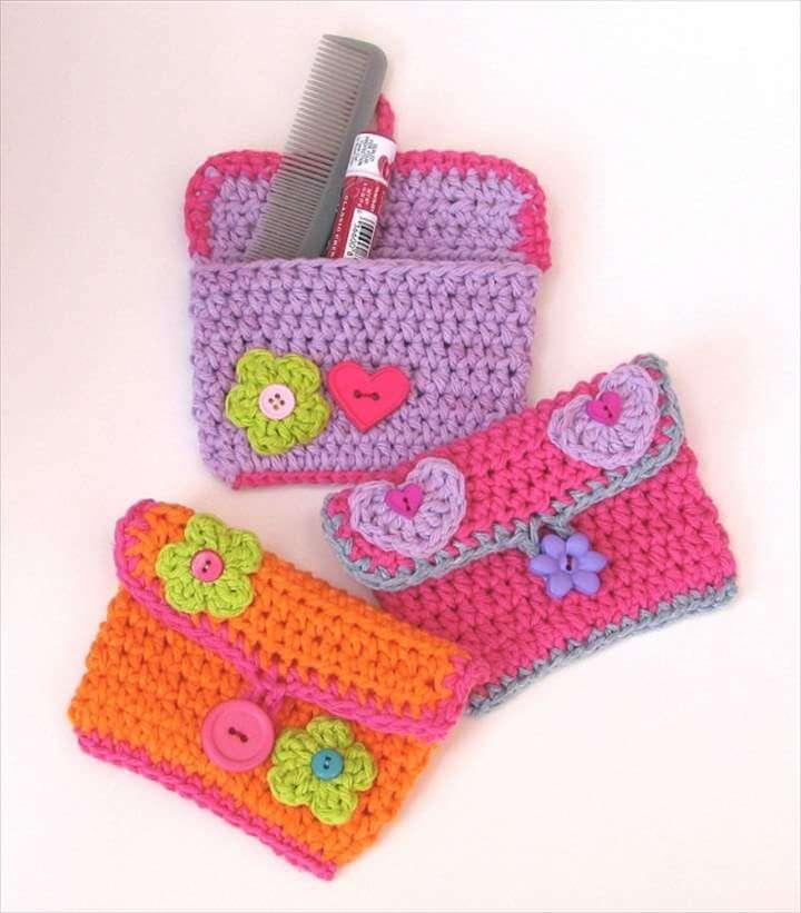 Girls Purse/ Wallet with Flower and Heart, Crochet Pattern PDF,Easy, Great for Beginners,