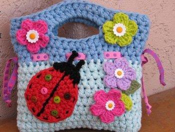 Girls Bag / Purse With Ladybug And Flowers , Crochet Pattern PDF,Easy, Great For Beginners