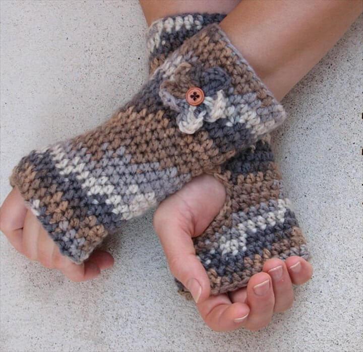 Fingerless gloves with Flower , Crochet Pattern PDF,Easy, Great for Beginners,