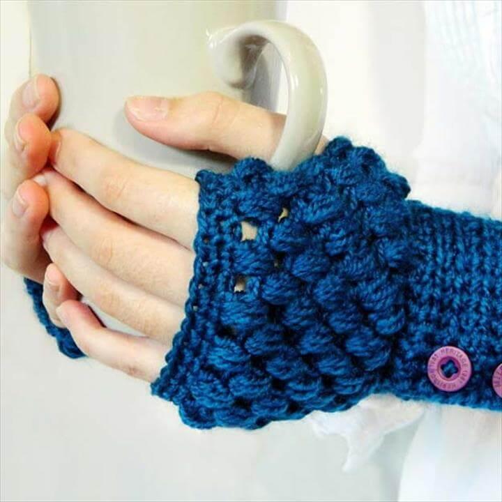 Crochet Patterns and Projects for Teens - Puff Stitch Fingerless Gloves Crochet Pattern - Best Free