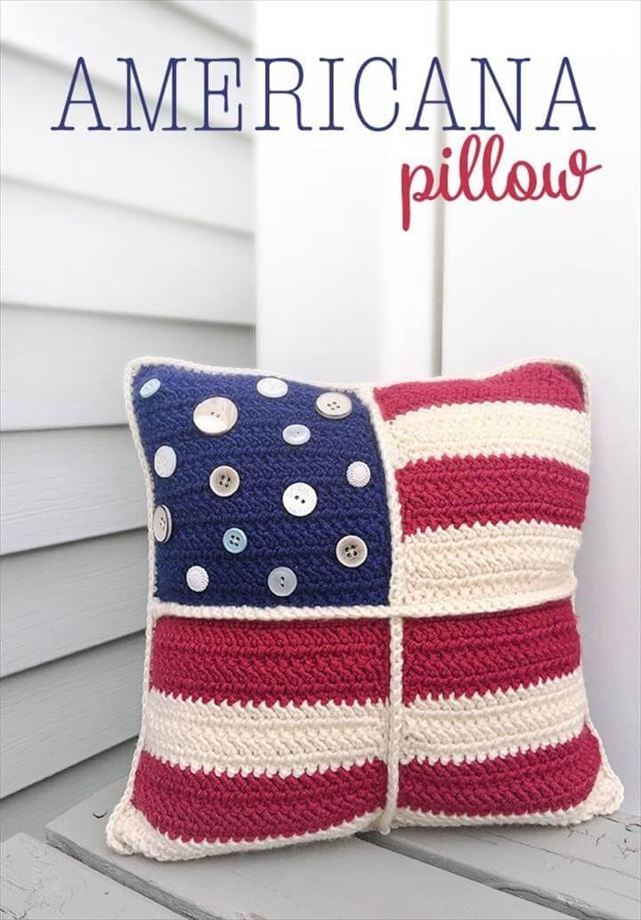 Americana Pillow Patriotic Crochet Pattern | Free American Flag Crochet Pattern by Little Monkeys Crochet