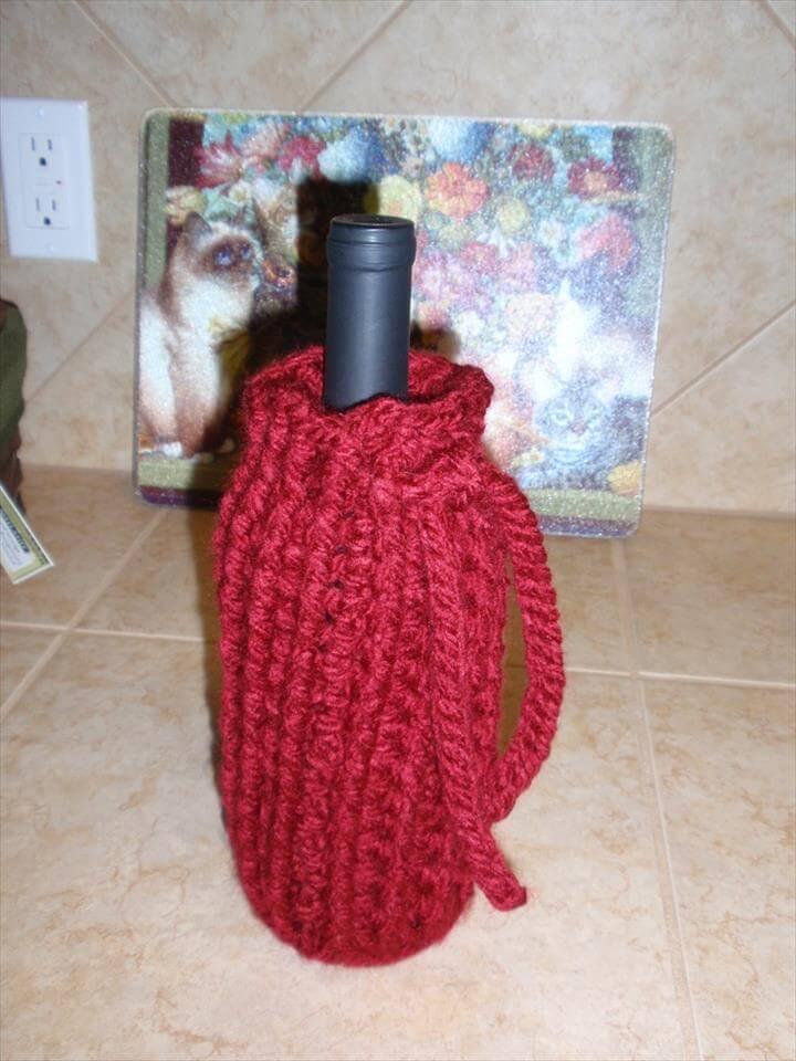 Wine Cozy - pattern from Loops & Threads Charisma yarn Welcome Home project book - fun
