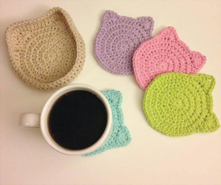 crocheted cat coasters sets