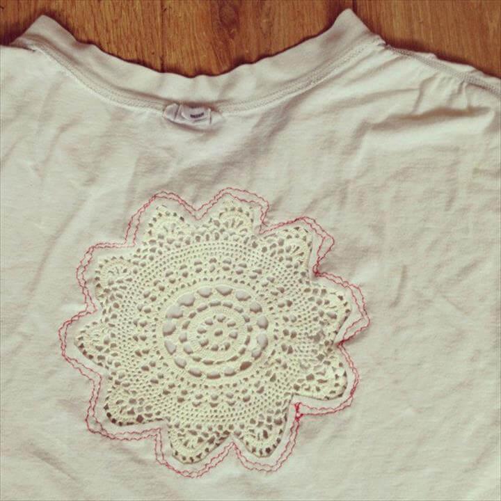 Perfect DIY Ideas For Embellishment Your T Shirt Using A Lace Doily