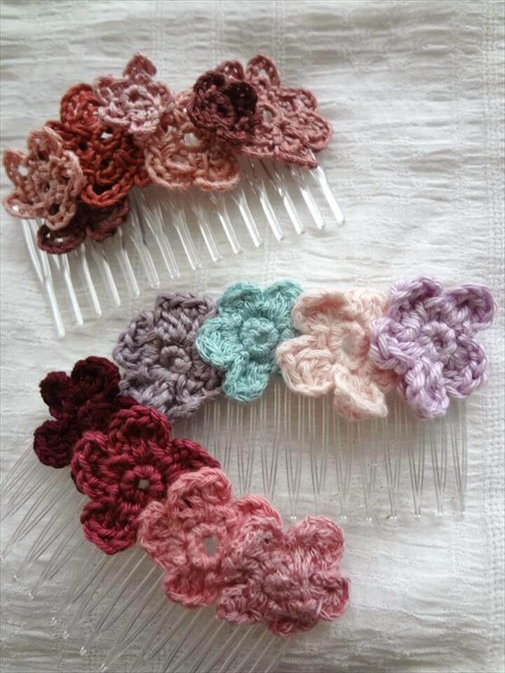 crochet flower hair comb