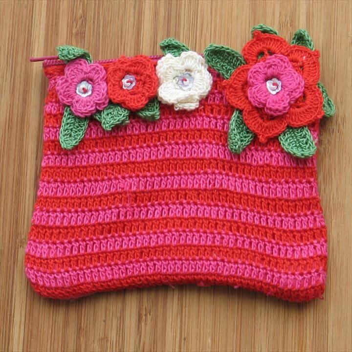 Crochet flower purse red/pink 