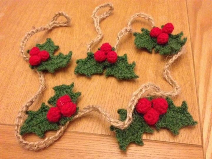 Crochet christmas holly garland