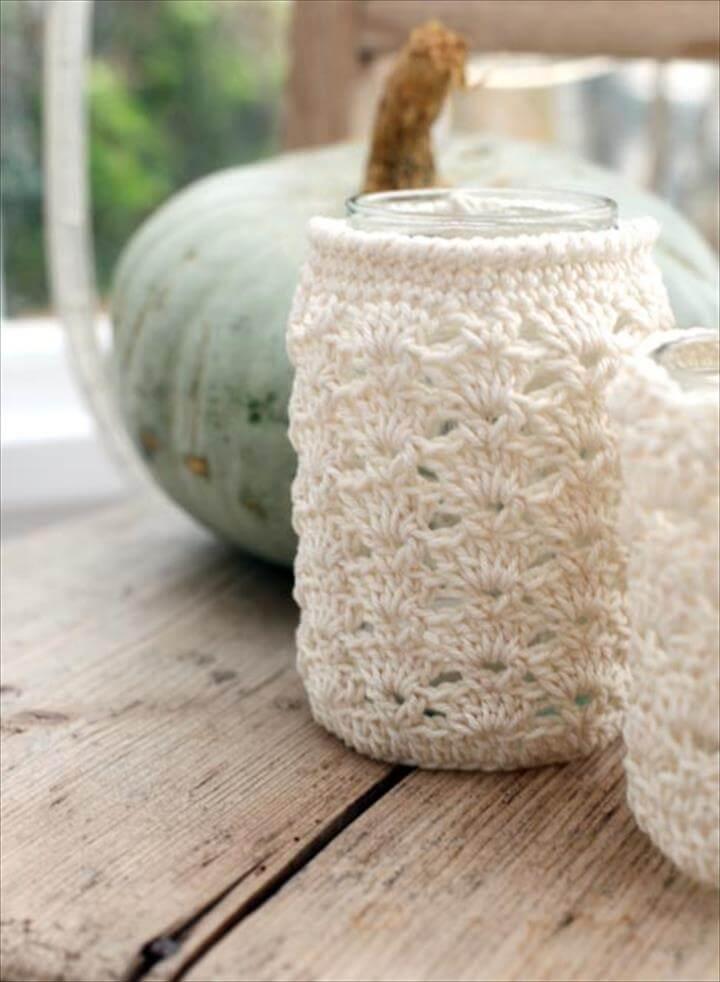Jars, Crochet jar covers and Tea light holder