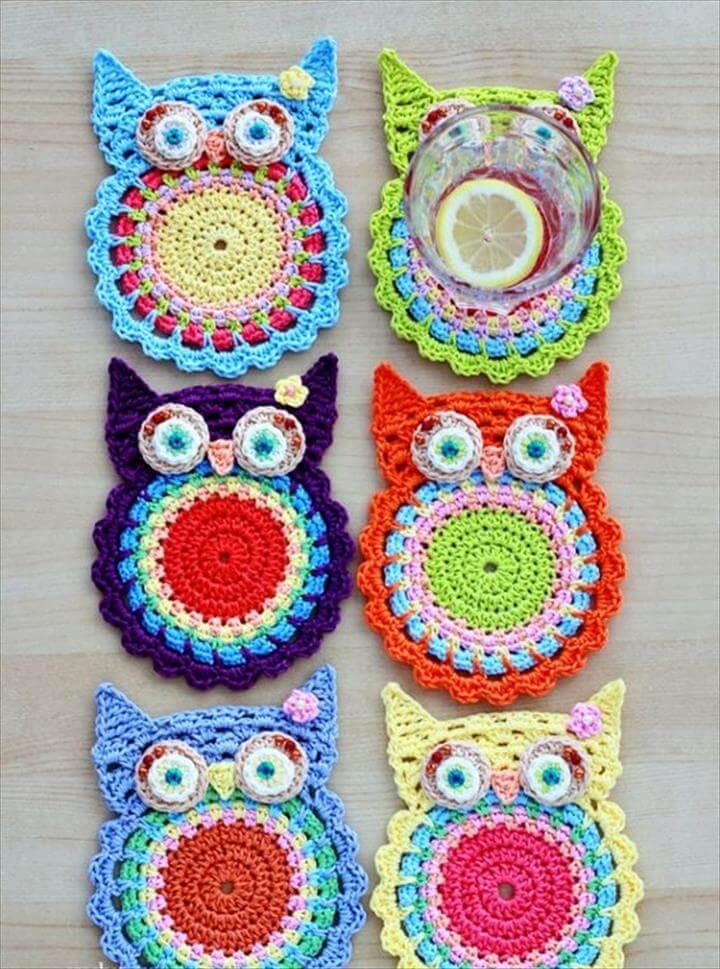 crochet owl coasters pattern