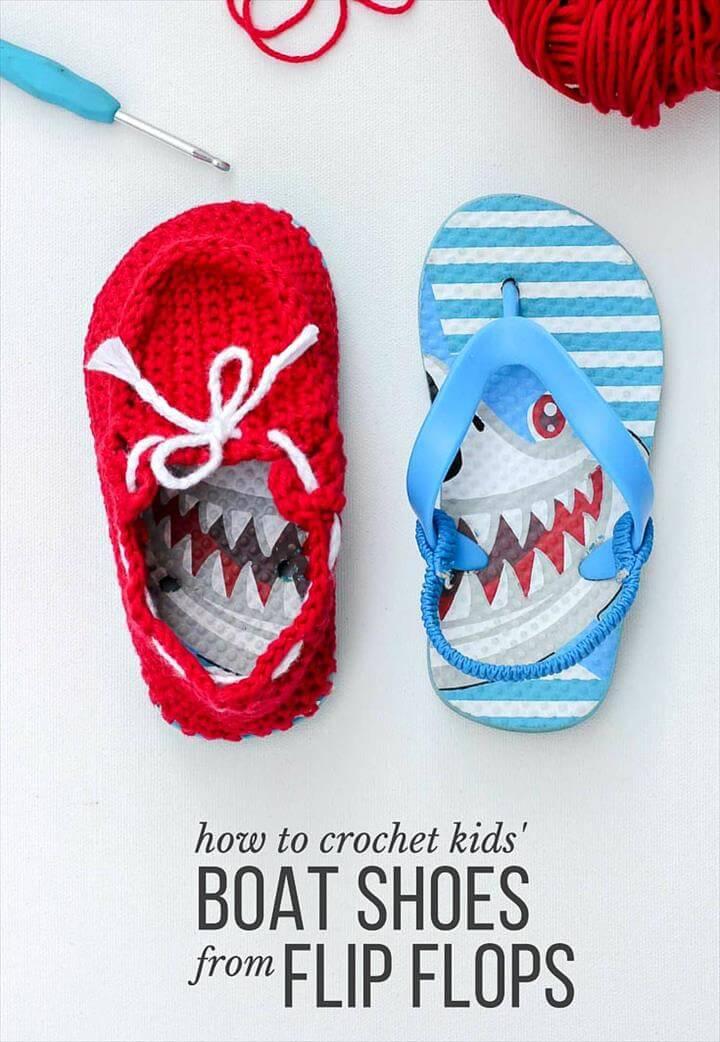 Turn cheap flip flops into crochet toddler slippers with this free pattern. The boat shoe