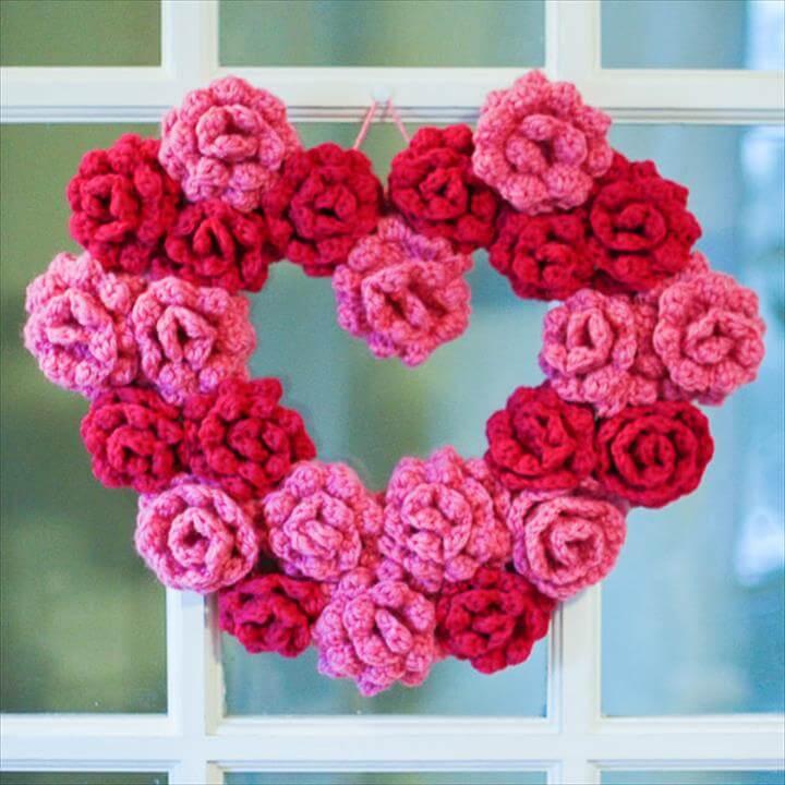 crochet heart wreath