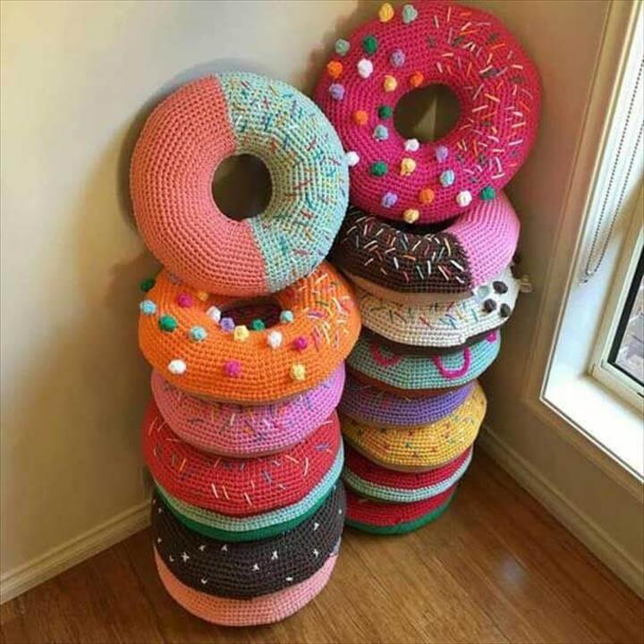 So cute crocheted donut pillows.