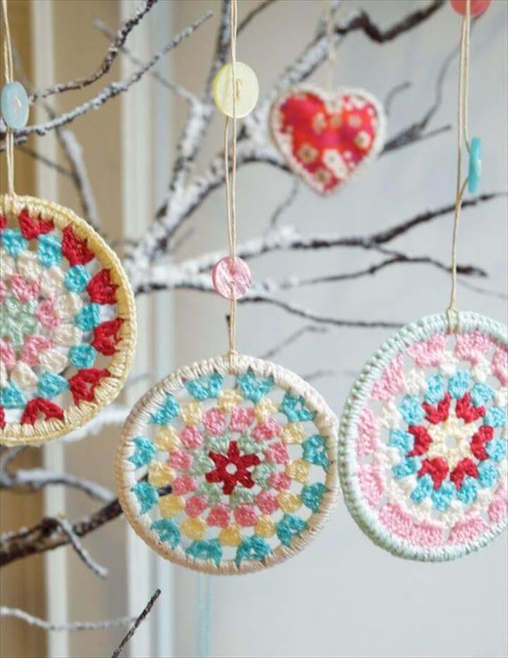 Three Crocheted Granny Circle Christmas Decorations - Crocheted Decorations