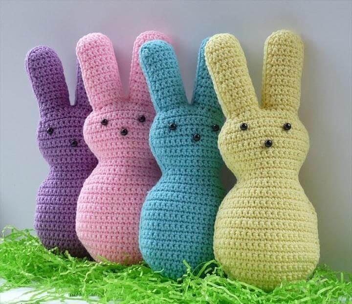 Crocheted peep bunnies