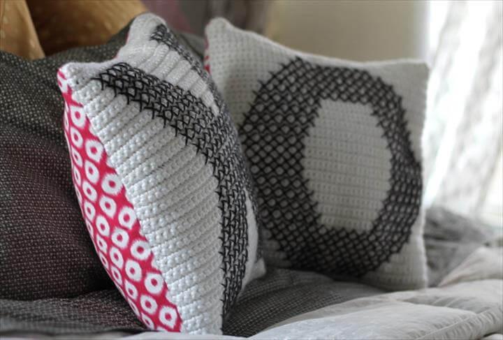 Crochet and Cross-Stitch Valentine Pillows