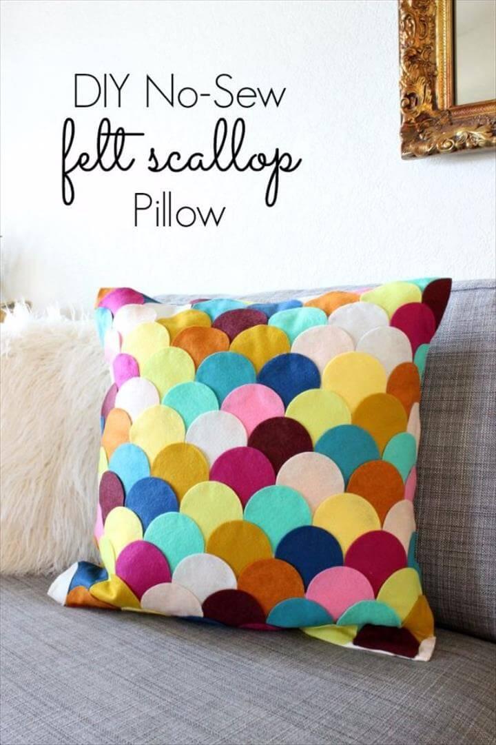 DIY Pillows and Creative Pillow Projects - DIY No-Sew Felt Scalloped Pillow - Decorative