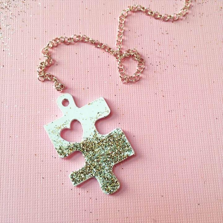 DIY Puzzle Piece With A Heart Necklace