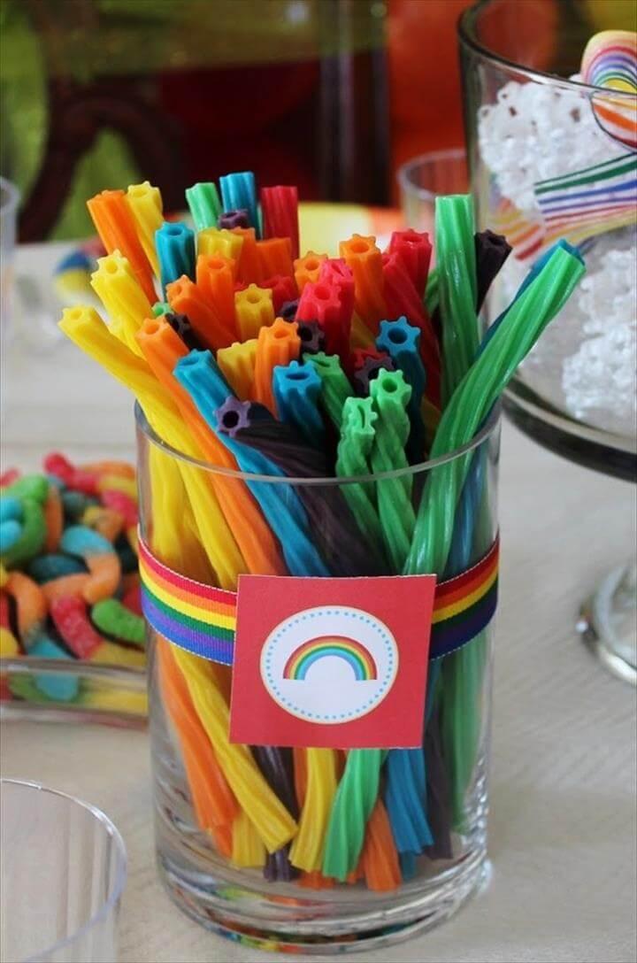 Glass of Rainbow Licorice, St. Patrick's Day Party Ideas, DIY Treats for Kids