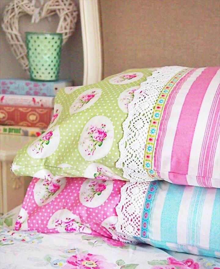 DIY Sewing Projects- Pillowcase Ideas - Pillowcase Sewing Tutorial with Ribbon and Lace at http