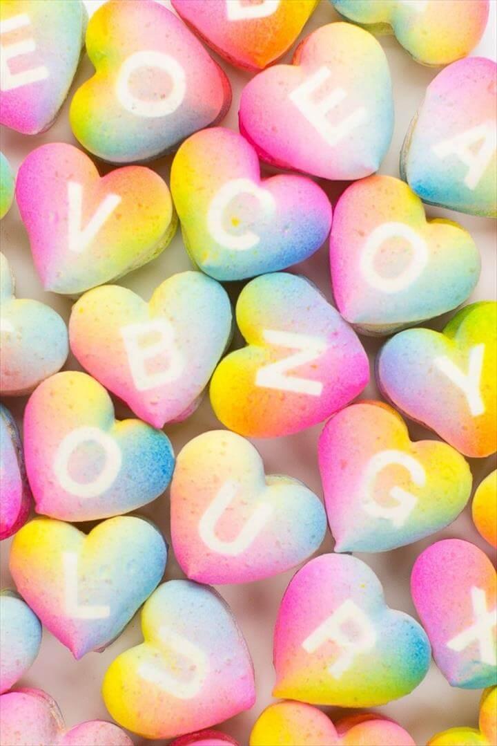 rainbow heart macarons