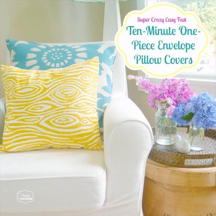 Super Crazy Easy Fast Ten Minute One Piece Envelope Pillows labeled