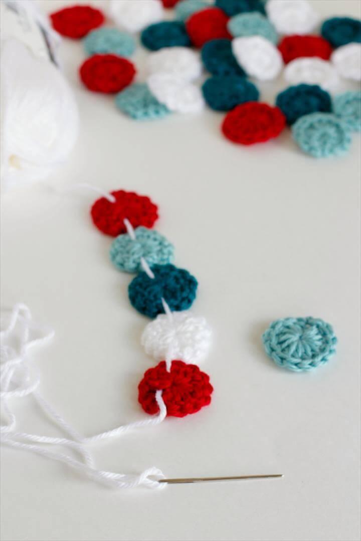 Threading Crochet Circles on a Garland