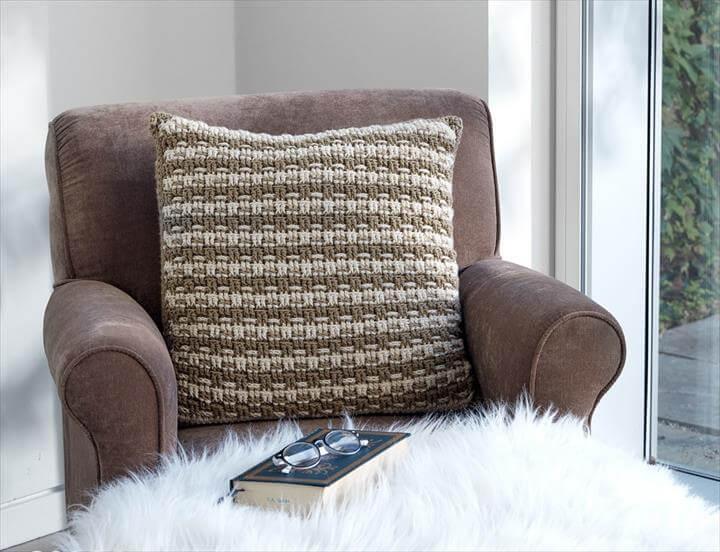 Woven Look Crochet Pillow