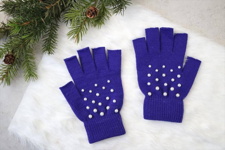 DIY Pearl-Studded Fingerless Gloves