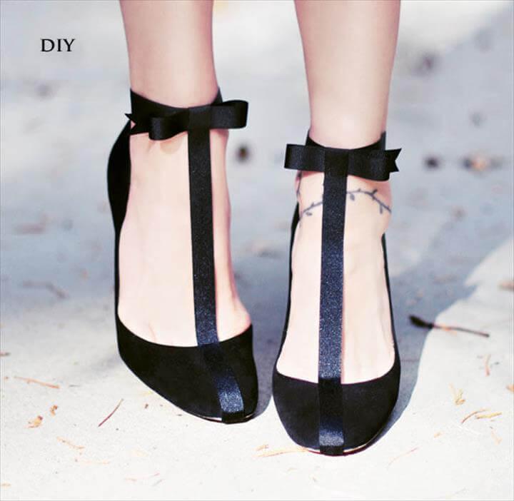 DIY Shoes Pretty T Strap Pumps with Ankle Bows