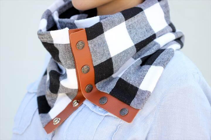 Leather + Flannel Snap Scarf Tutorial DIY 