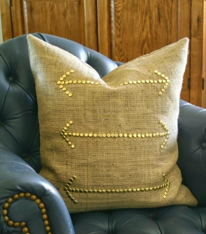 studded burlap pillow