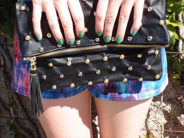 Studded leather clutch 