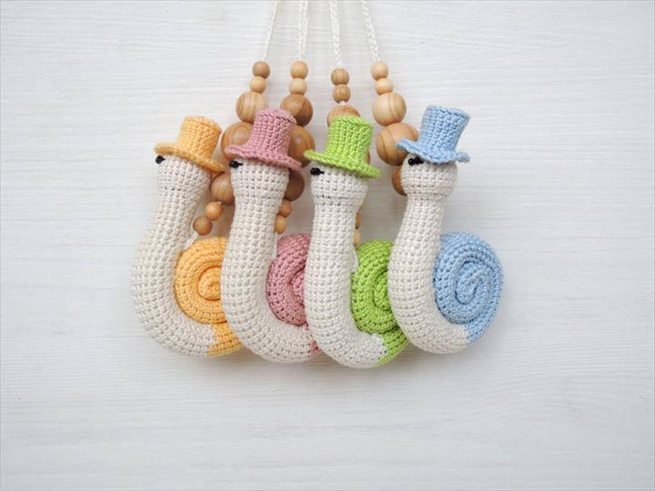 Baby Gym Toy Teething toy Baby rattle Crochet Stuffed animal Snail Baby shower gift boy or girl Stroller chain Pram toys Car seat accessory
