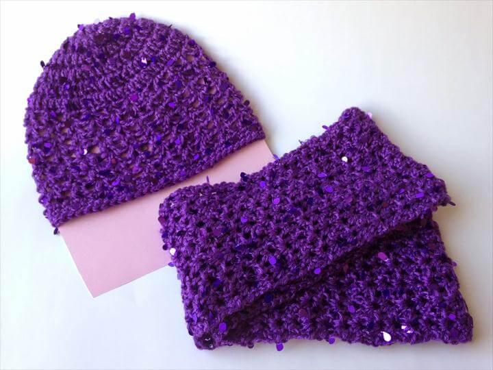 Sparkle Hat and Scarf Set: Free Child Size Crochet Pattern