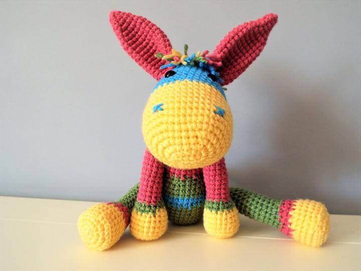 Crochet colorful donkey Doll Kids Stuffed animals Baby shower Home decor Amigurumi Gift ideas Boys Girls Positive toys Happy donkey Unique